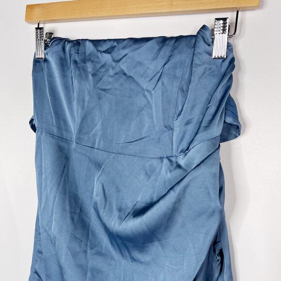 New Cider XSmall XS Blue Satin Tie Back Strapless Mini Dress Cocktail Tube - Picture 3 of 10